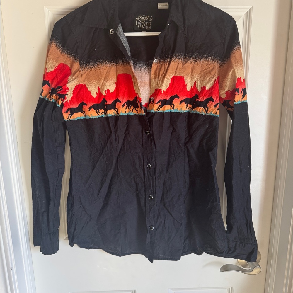 Roper Black Western Shirt with Horse Print